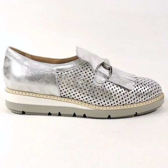 DONNA SOFT 🇮🇹WOMEN'S SILVER SOFT LEATHER COMFORT SUMMER LOAFERS - Picture 4 of 8